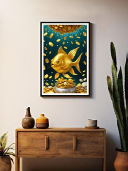 999Store - Koi Fish with Multi Coins Canvas Box Fiber Frame Painting
