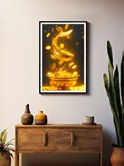 999Store - Golden Koi and Coin Splash Canvas Box Fiber Frame Painting
