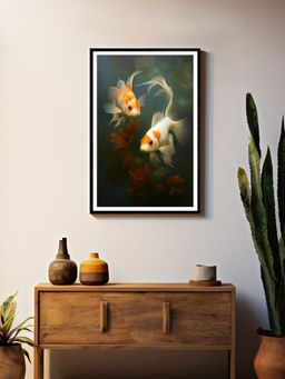 999Store - Twin Koi Underwater Canvas Box Fiber Frame Painting