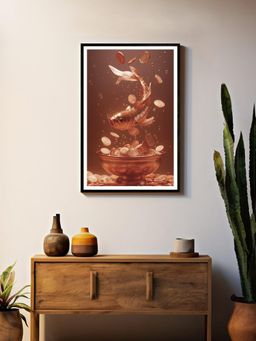 999Store - Rose Gold Koi Jumping Over Coin Bowl Painting
