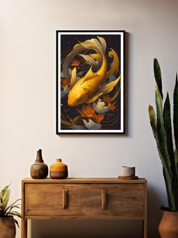 999Store - Floral Golden Koi Fish Swimming Through Lotus Painting