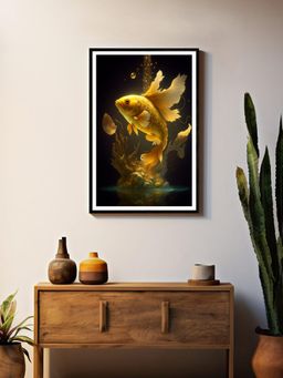 999Store - Golden Koi Rising Amid Starlit Ripples Painting