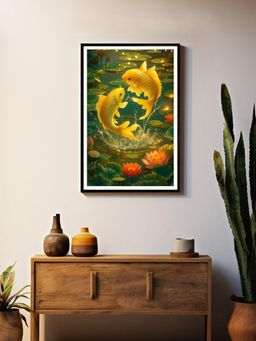999Store - Multi-Color Koi Jumping Lotus Floral Pond Painting