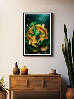 999Store - Multi-Color Koi Fish with Lucky Coins and Clover Painting