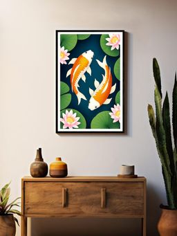 999Store - Cartoon-Style Koi Fish with Lotus Flowers Painting