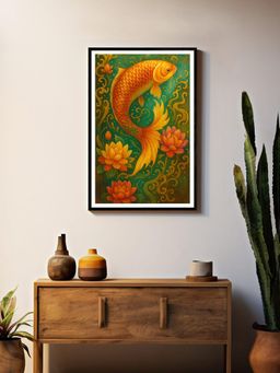 999Store - Mystic Multi-Color Koi Fish with Lotus and Swirls Painting