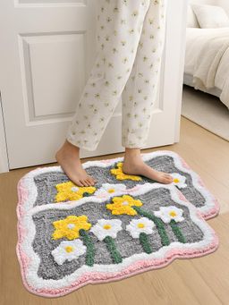 FABINALIV - Multi-Color Floral Cotton Blend Anti Skid Door Mats (Pack of 2)