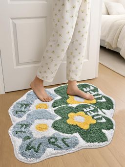 FABINALIV - Multi-Color Floral Cotton Blend Anti Skid Door Mats (Pack of 2)