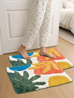FABINALIV - Multi-Color Floral Cotton Blend Anti Skid Door Mats (Pack of 2)