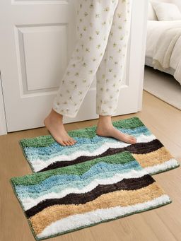 FABINALIV - Multi-Color Abstract Cotton Blend Anti Skid Door Mats (Pack of 2)