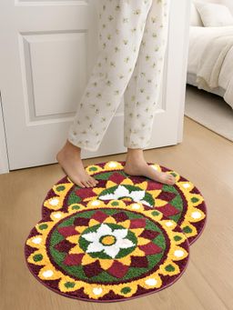 FABINALIV - Multi-Color Ethnic Cotton Blend Anti Skid Door Mats (Pack of 2)