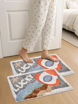 FABINALIV - Multi-Color Graphic Cotton Blend Anti Skid Door Mats (Pack of 2)