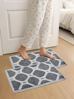 FABINALIV - Grey Geometric Cotton Blend Anti Skid Door Mats (Pack of 2)