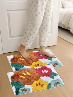 FABINALIV - Multi-Color Quirky Cotton Blend Anti Skid Door Mats (Pack of 2)