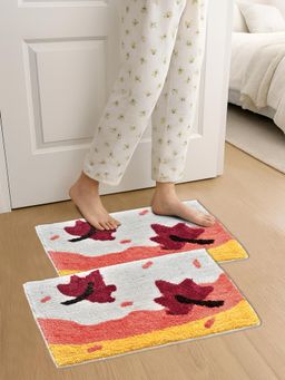 FABINALIV - Multi-Color Nature Design Cotton Blend Anti Skid Door Mats (Pack of 2)