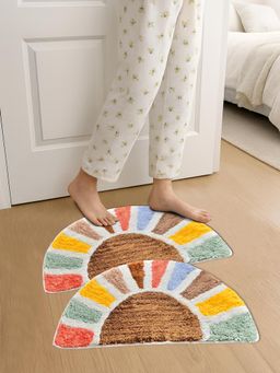 FABINALIV - Multi-Color Geometric Cotton Blend Anti Skid Door Mats (Pack of 2)