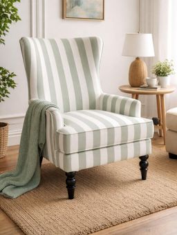 JABRIX - Sage Green Classic Stripes Accent Chair