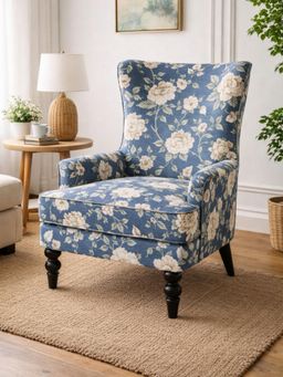 JABRIX - Vintage Blue Blossom Floral Accent Chair