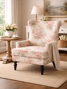 JABRIX - Multi-Colour Blush Rose Vintage Floral Accent Chair