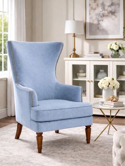 JABRIX - Blue Elysian Velvet Wingback Accent Chair