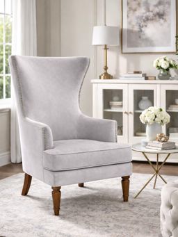 JABRIX - Silver Elysian Velvet Wingback Accent Chair