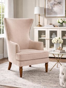 JABRIX - Beige Elysian Velvet Wingback Accent Chair