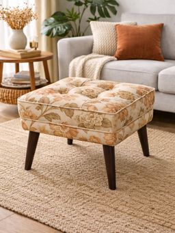 JABRIX - Multi-Color Floral Upholstered Sagwan Wooden Legs Ottoman