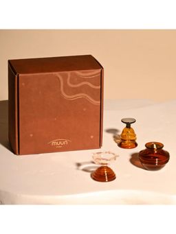 Muun Home - Kalash Oil Lamp-Cotton Wicks with Glass Bell and Glass Diya Gift Set