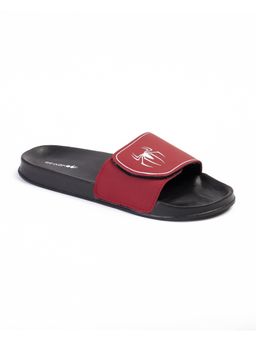 Bewakoof - Official Marvel Merchandise Spiderman Men'S Black and Maroon Printed Sliders
