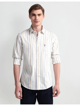 U.S. POLO ASSN. - Stripes White Full Sleeves Collar Neck Shirt