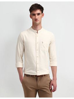 U.S. POLO ASSN. - Solid/Plain Beige Full Sleeves Mandarin Neck Shirt