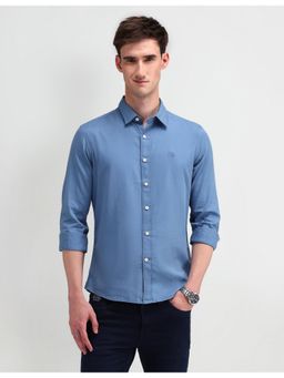 U.S. POLO ASSN. - Solid/Plain Blue Full Sleeves Collar Neck Shirt