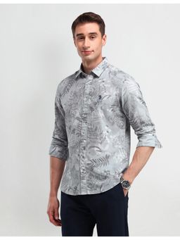 U.S. POLO ASSN. - Printed Grey Full Sleeves Collar Neck Shirt