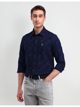 U.S. POLO ASSN. - Checks Blue Full Sleeves Collar Neck Shirt