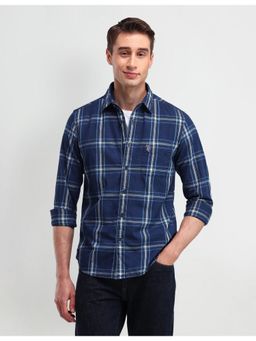 U.S. POLO ASSN. - Checks Blue Full Sleeves Collar Neck Shirt