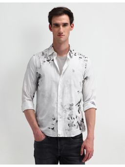 U.S. POLO ASSN. - Abstract White Full Sleeves Collar Neck Shirt