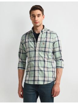U.S. POLO ASSN. - Checks Green Full Sleeves Collar Neck Shirt