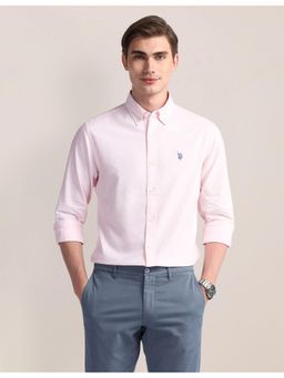 U.S. POLO ASSN. - Solid/Plain Pink Full Sleeves Collar Neck Shirt