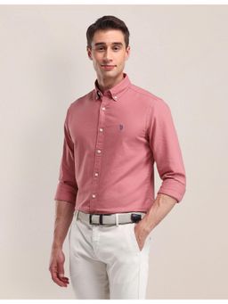 U.S. POLO ASSN. - Solid/Plain Pink Full Sleeves Collar Neck Shirt