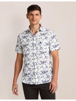 U.S. POLO ASSN. - Floral White Half Sleeves Collar Neck Shirt