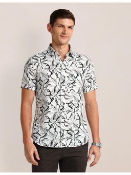 U.S. POLO ASSN. - Abstract White and Black Half Sleeves Collar Neck Shirt