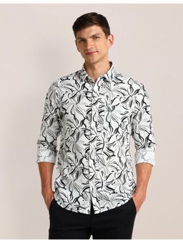 U.S. POLO ASSN. - Abstract White and Black Full Sleeves Collar Neck Shirt