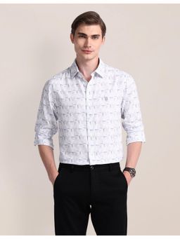 U.S. POLO ASSN. - Abstract White Full Sleeves Collar Neck Shirt