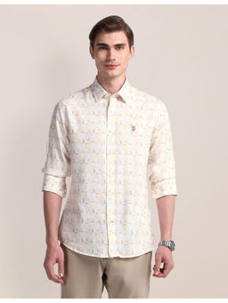 U.S. POLO ASSN. - Abstract Yellow Full Sleeves Collar Neck Shirt