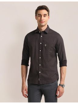 U.S. POLO ASSN. - Geometric Brown Full Sleeves Collar Neck Shirt