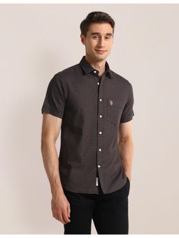 U.S. POLO ASSN. - Geometric Brown Half Sleeves Collar Neck Shirt