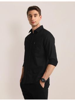 U.S. POLO ASSN. - Geometric Black Full Sleeves Collar Neck Shirt