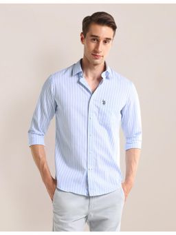 U.S. POLO ASSN. - Stripes Blue Full Sleeves Collar Neck Shirt
