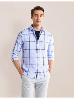 U.S. POLO ASSN. - Checks Blue Full Sleeves Collar Neck Shirt