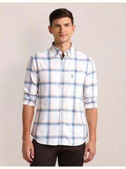 U.S. POLO ASSN. - Checks White Full Sleeves Collar Neck Shirt